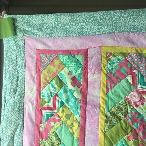 Handmade Quilt. Spring Pinks and Greens Braided
